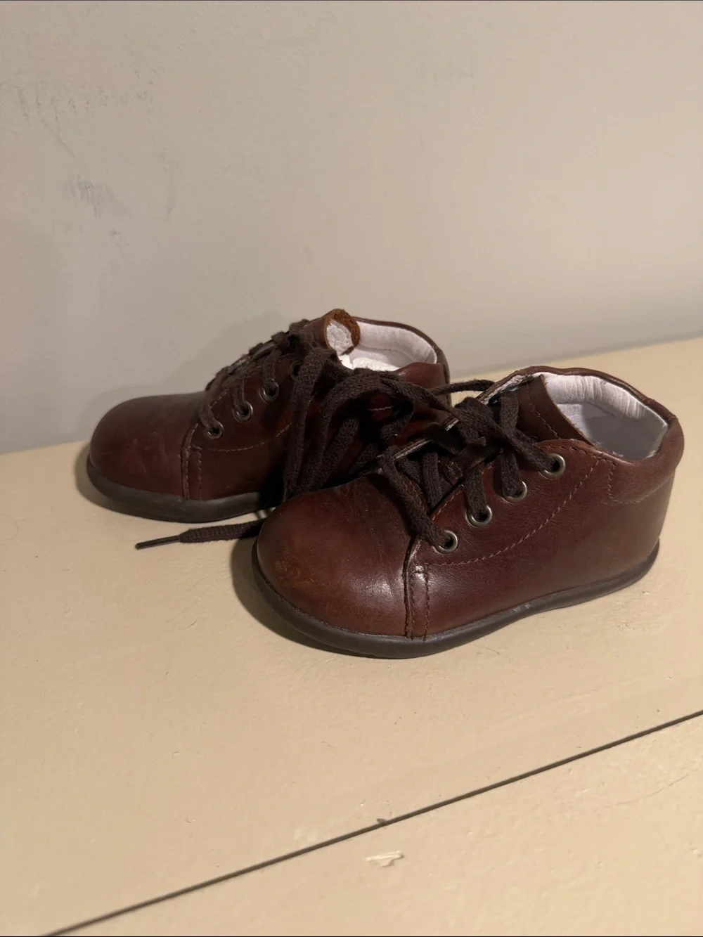 Stride Rite Brown Leather Lace-Up Baby Shoes